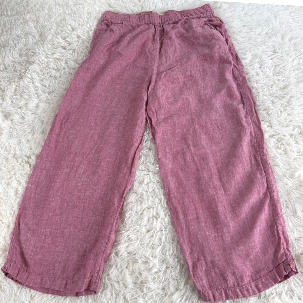 Cynthia Rowley Women's Large Pink Linen Wide Leg Elastic Waist Crop Pants Boho